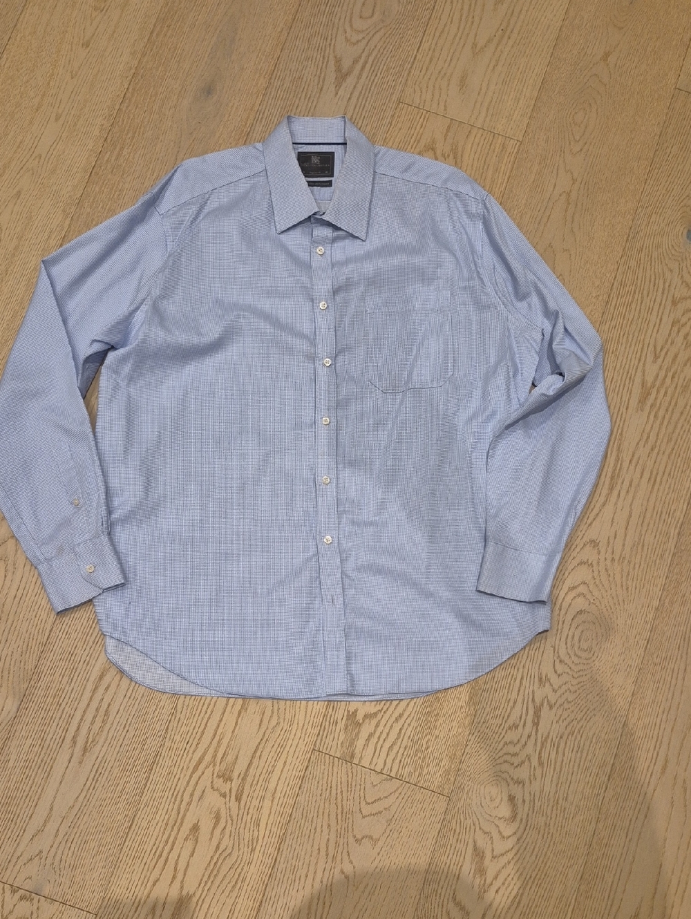 Men's Blue Micro-Check Dress Shirt - Classic Point Collar